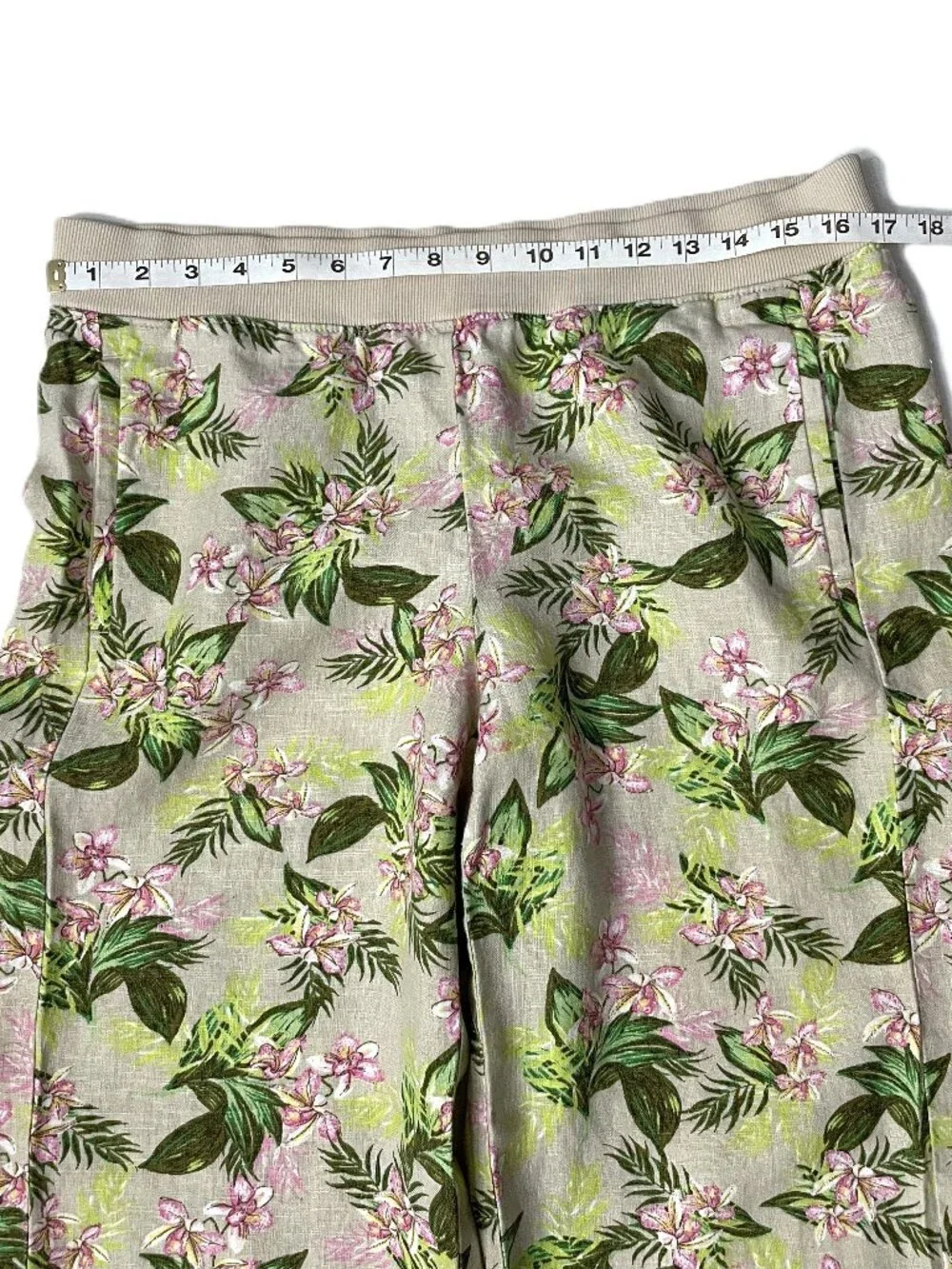 J. Jill Love Linen Cropped Capri Pants Medium Pull On Floral Tropical Pockets